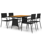 5 Piece Outdoor Dining Set Poly Rattan Black - Front View