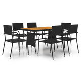 7 Piece Outdoor Dining Set Poly Rattan Black - Front View