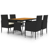 5 Piece Outdoor Dining Set Poly Rattan Black - Front View