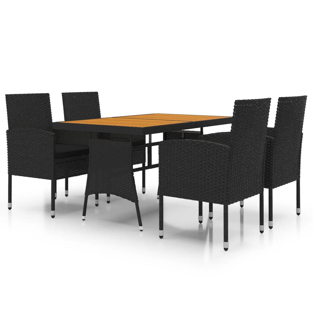 5 Piece Outdoor Dining Set Poly Rattan Black