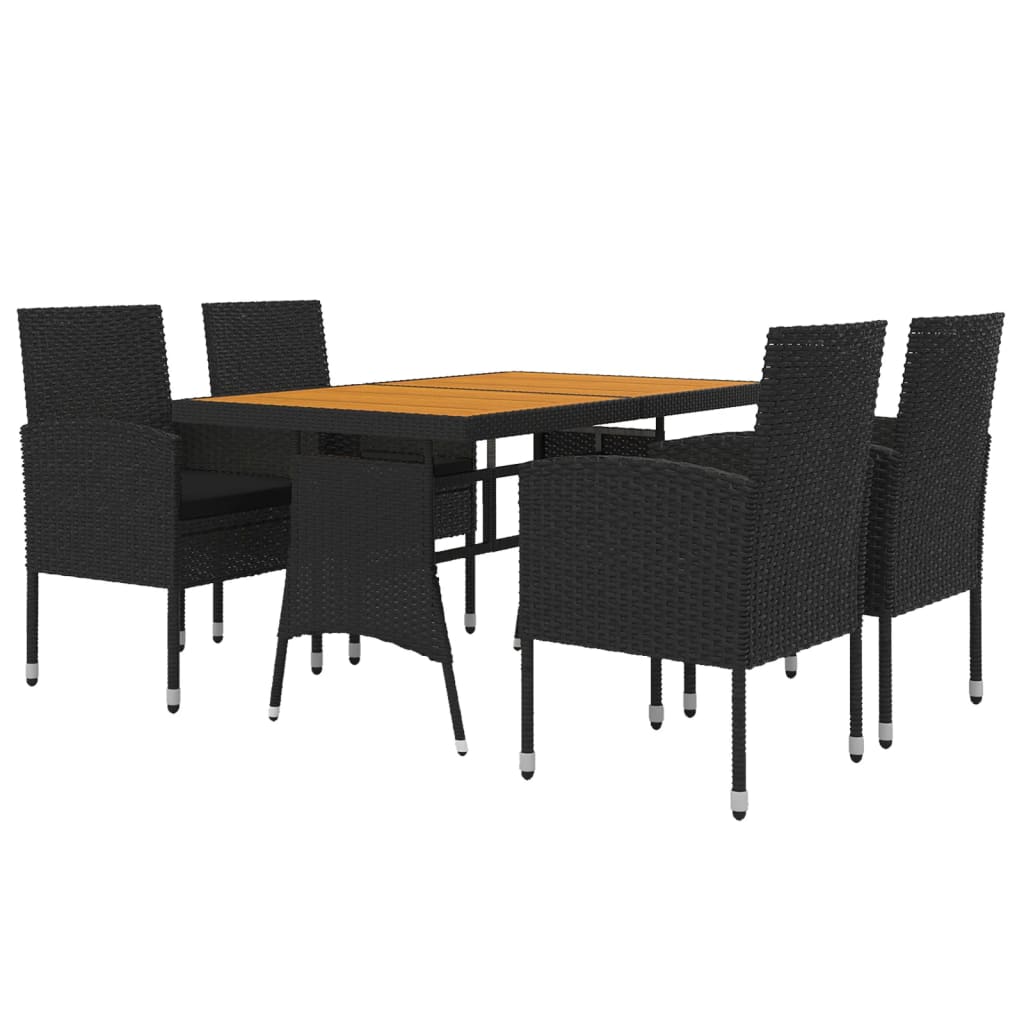 5 Piece Outdoor Dining Set Poly Rattan Black