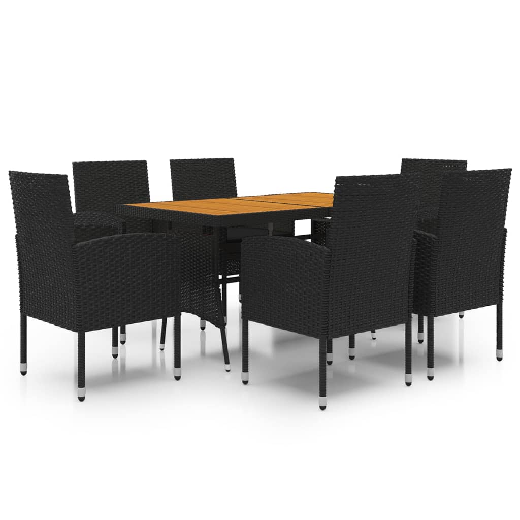 7 Piece Outdoor Dining Set Poly Rattan Black