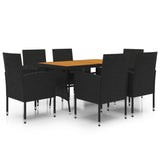 7 Piece Outdoor Dining Set Poly Rattan Black - Front View
