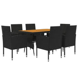 7 Piece Outdoor Dining Set Poly Rattan Black - Side View
