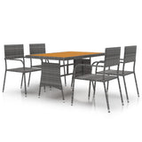 5 Piece Outdoor Dining Set Poly Rattan Grey - Front View