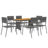 7 Piece Outdoor Dining Set Poly Rattan Grey - Front View