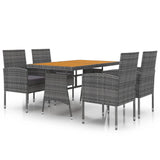 5 Piece Outdoor Dining Set Poly Rattan Grey - Front View