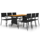 7 Piece Outdoor Dining Set Poly Rattan Black - Front View