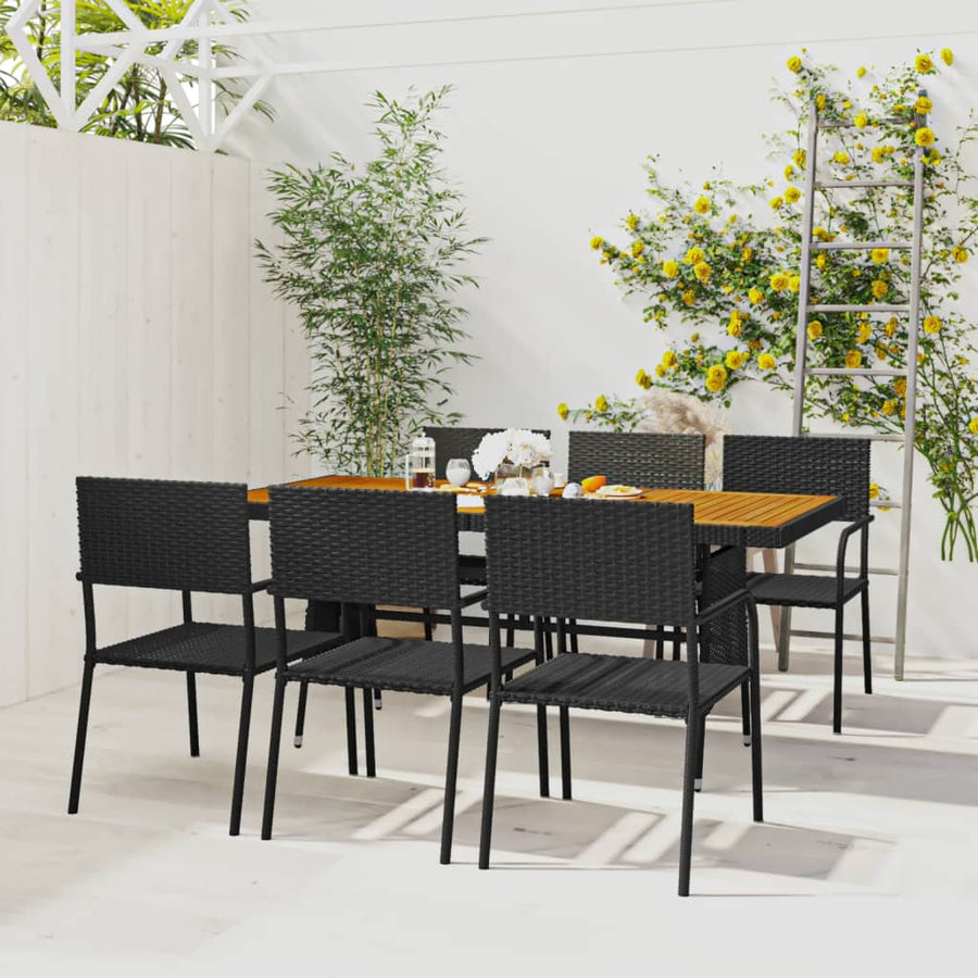 7 Piece Outdoor Dining Set Poly Rattan Black