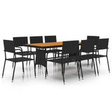 9 Piece Outdoor Dining Set Poly Rattan Black - Front View