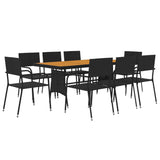 9 Piece Outdoor Dining Set Poly Rattan Black - Side View