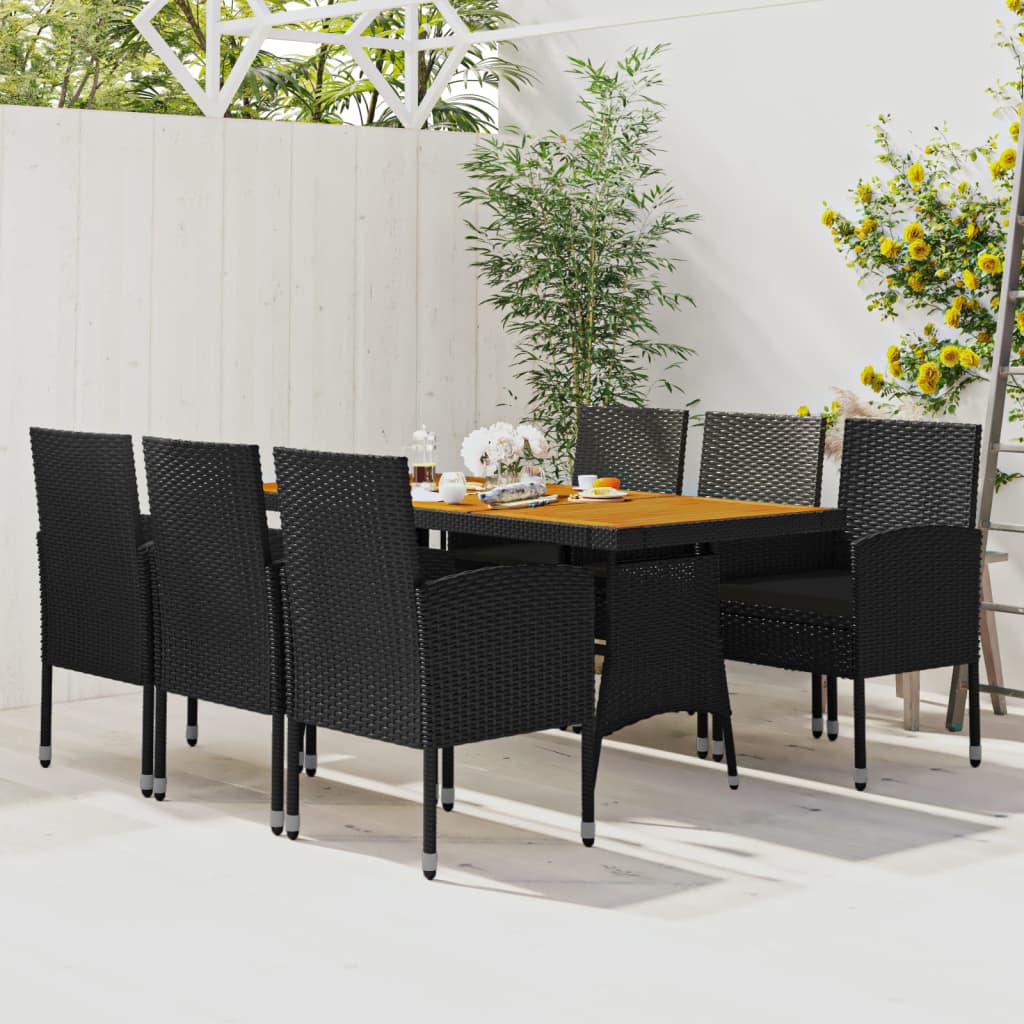 7 Piece Outdoor Dining Set Poly Rattan Black