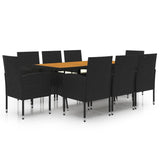 9 Piece Outdoor Dining Set Poly Rattan Black - Front View