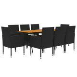 9 Piece Outdoor Dining Set Poly Rattan Black - Side View