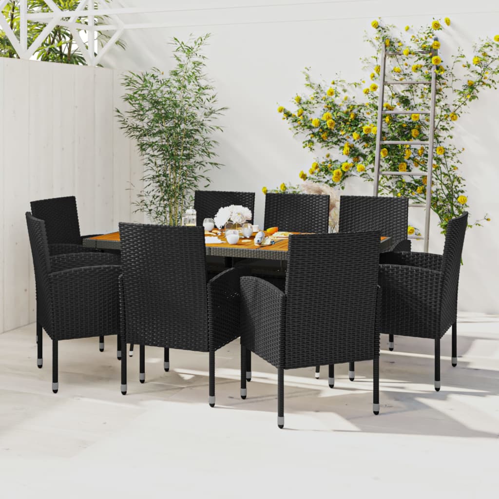 9 Piece Outdoor Dining Set Poly Rattan Black