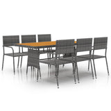 7 Piece Outdoor Dining Set Poly Rattan Grey - Front View