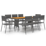 9 Piece Outdoor Dining Set Poly Rattan Grey - Front View
