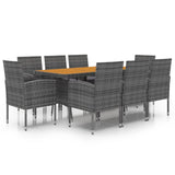 9 Piece Outdoor Dining Set Poly Rattan Grey - Front View