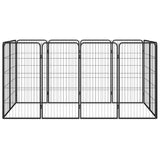 12-Panel Dog Playpen Black 50x100 cm Powder-coated Steel - Front View