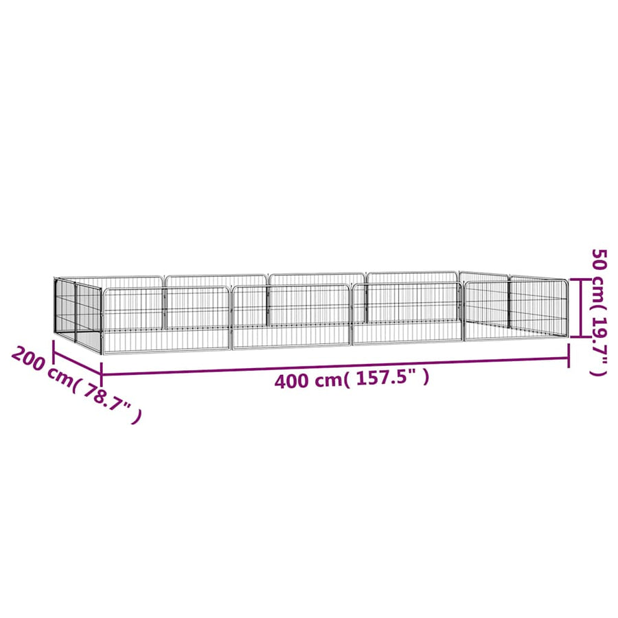 12-Panel Dog Playpen Black 100x50 cm Powder-coated Steel