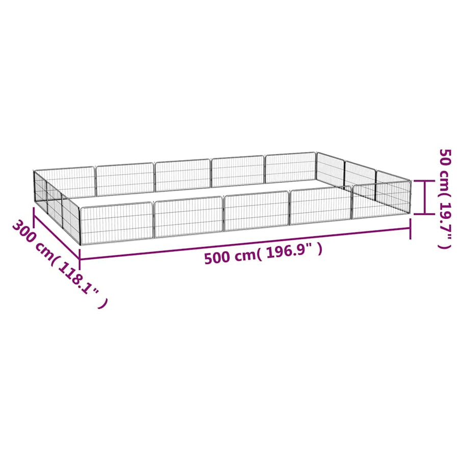 16-Panel Dog Playpen Black 100x50 cm Powder-coated Steel