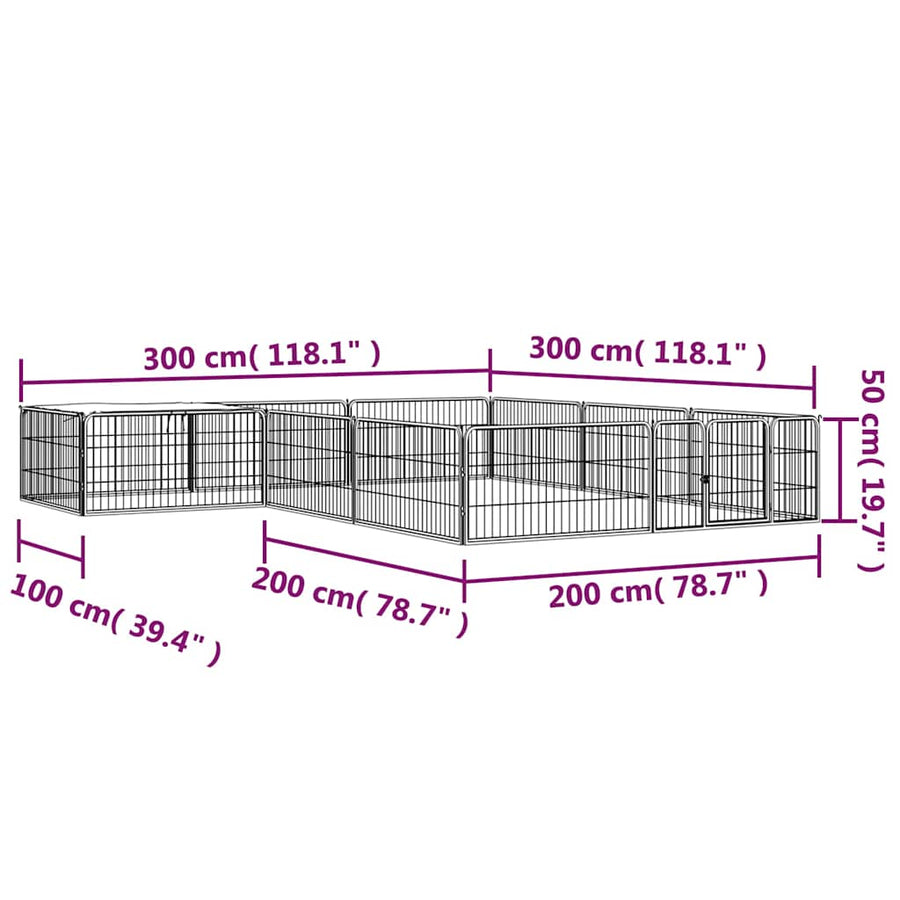 12-Panel Dog Playpen Black 100x50 cm Powder-coated Steel