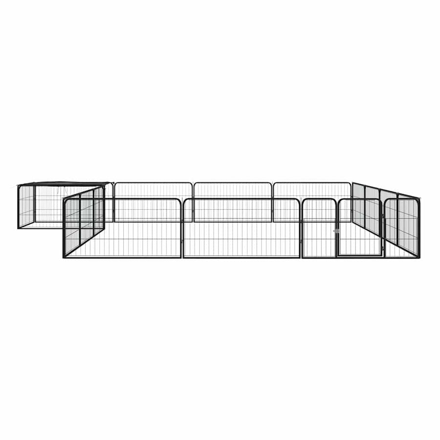 16-Panel Dog Playpen Black 100x50 cm Powder-coated Steel