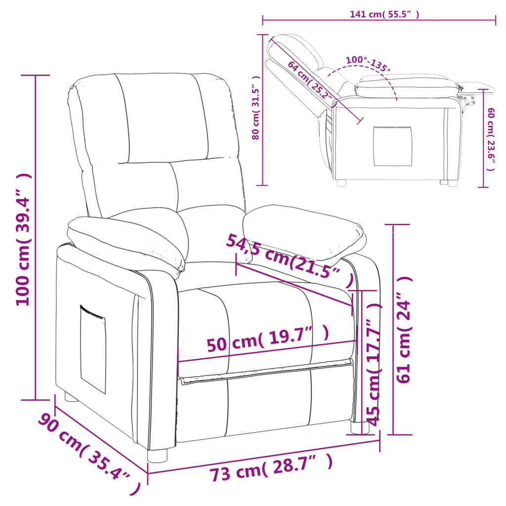 Recliner Chair Black Fabric