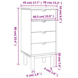 Drawer Cabinet OTTA Brown&Grey 45x39x90cm Solid Wood Pine - Rear View
