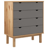 Drawer Cabinet OTTA Brown&Grey 76.5x39.5x90cm Solid Wood Pine - Front View