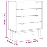 Drawer Cabinet OTTA Brown&Grey 76.5x39.5x90cm Solid Wood Pine - Rear View