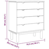 Drawer Cabinet OTTA Brown&White 76.5x39.5x90cm Solid Wood Pine - Rear View