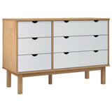 Drawer Cabinet OTTA Brown&White 111x43x73.5 cm Solid Wood Pine - Front View