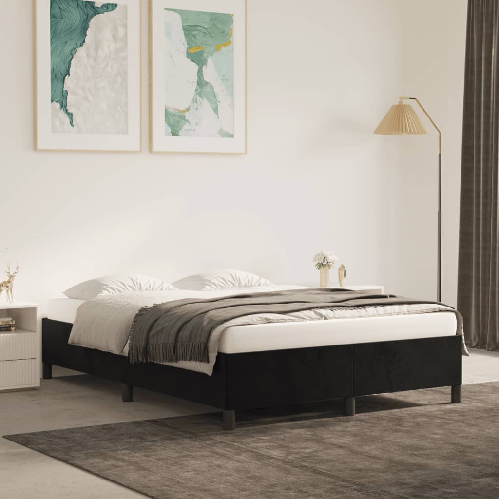 Bed Frame without Mattress Black 152x203 cm Queen Velvet