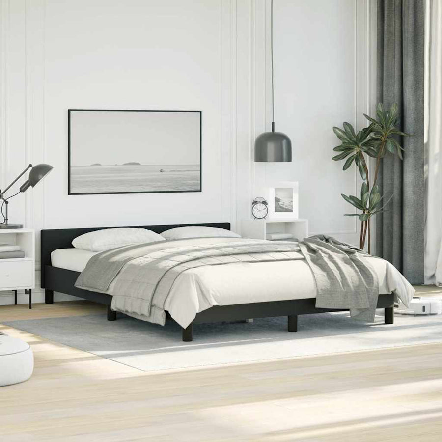Bed Frame without Mattress Black Queen Faux Leather