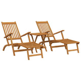Outdoor Deck Chairs with Footrests and Table Solid Wood Acacia - Front View