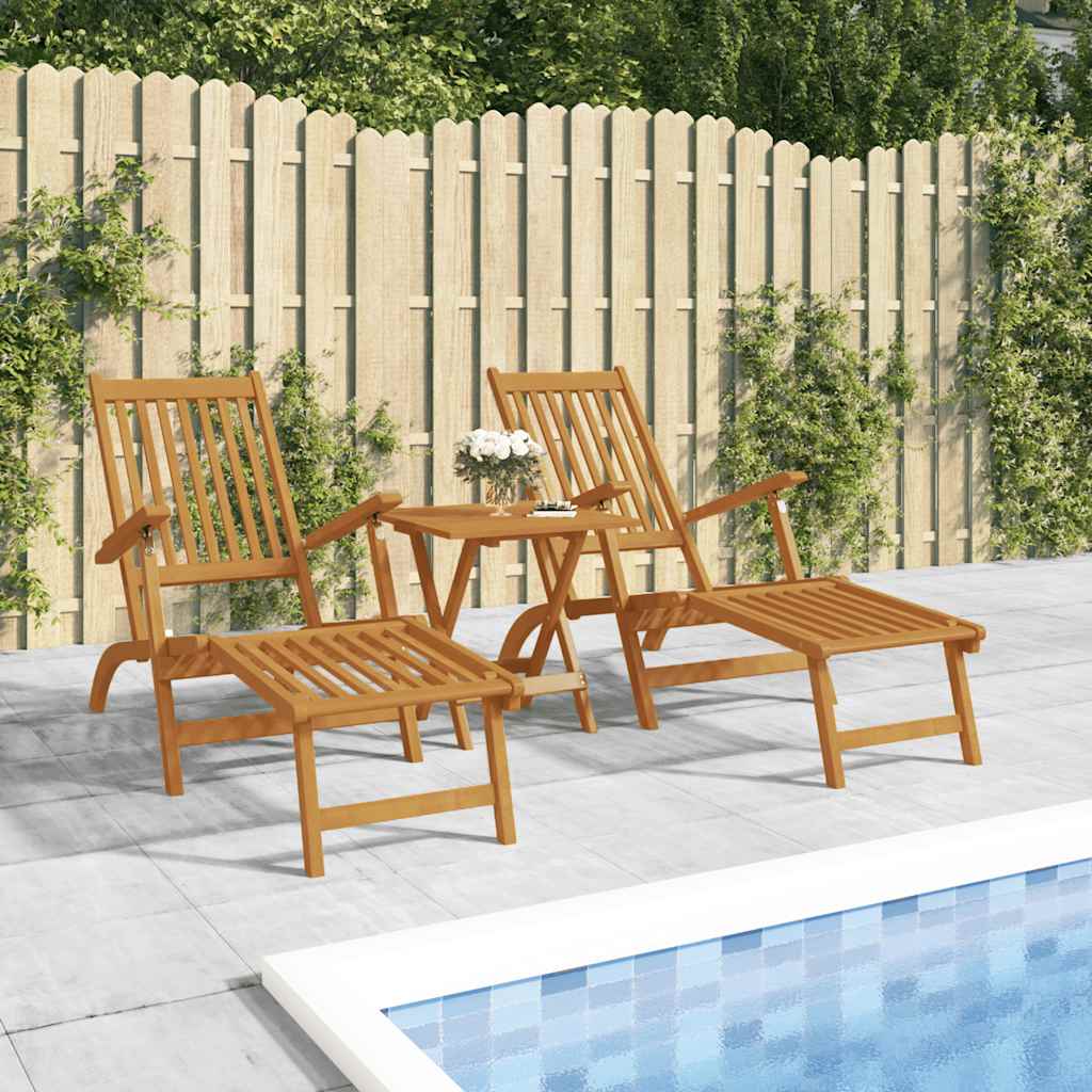 Outdoor Deck Chairs with Footrests and Table Solid Wood Acacia