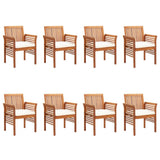Garden Dining Chairs with Cushions 8 pcs Solid Wood Acacia - Low Angle