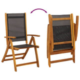 Folding Garden Chairs 8 pcs Solid Wood Acacia and Textilene - Close-Up Angle