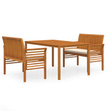 3 Piece Outdoor Dining Set with Cushions Solid Wood Acacia - Front View