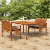 3 Piece Outdoor Dining Set with Cushions Solid Wood Acacia