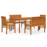 5 Piece Outdoor Dining Set with Cushions Solid Wood Acacia - Front View