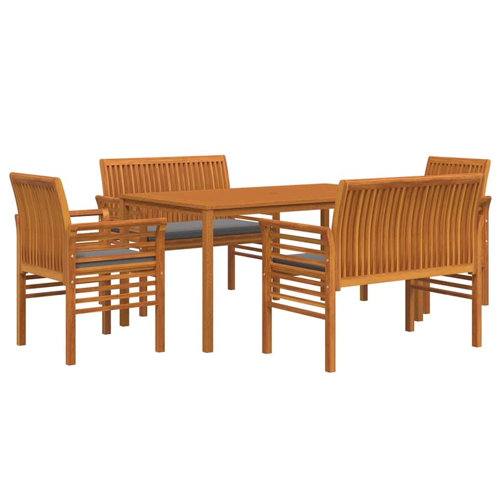 5 Piece Outdoor Dining Set with Cushions Solid Wood Acacia