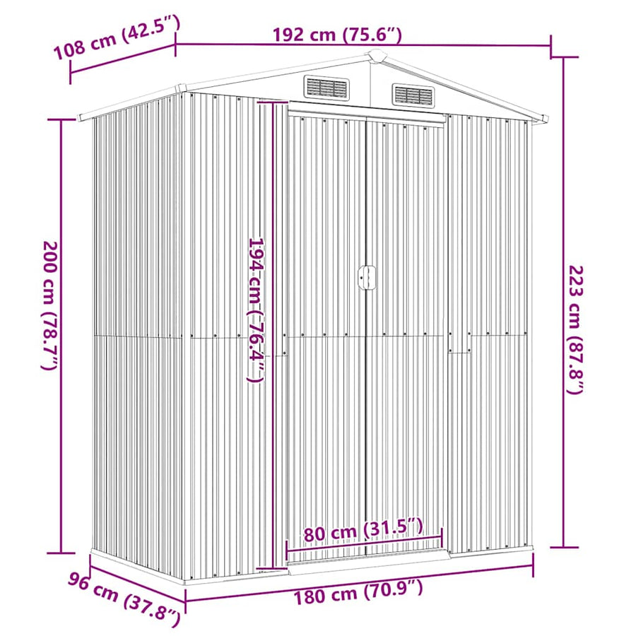 Garden Shed Green 192x108x223 cm Galvanised Steel