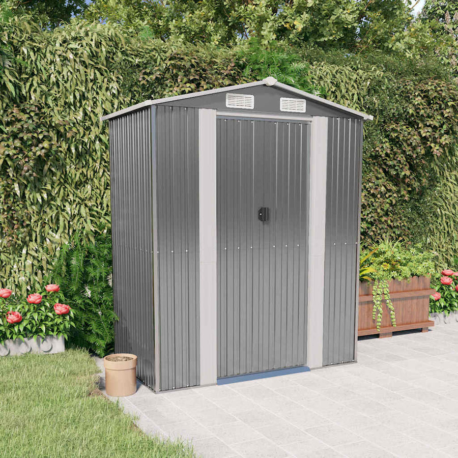 Garden Shed Light Grey 192x108x223 cm Galvanised Steel