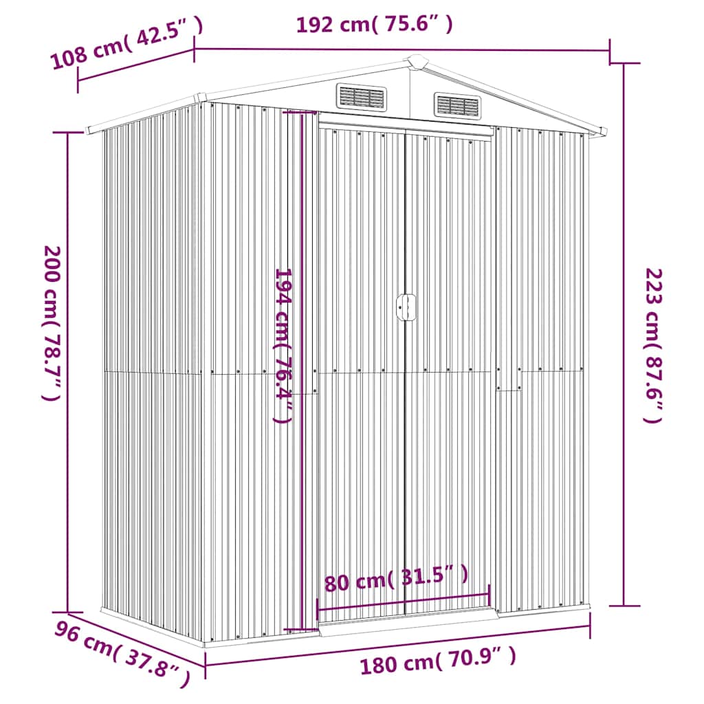 Garden Shed Dark Brown 192x108x223 cm Galvanised Steel