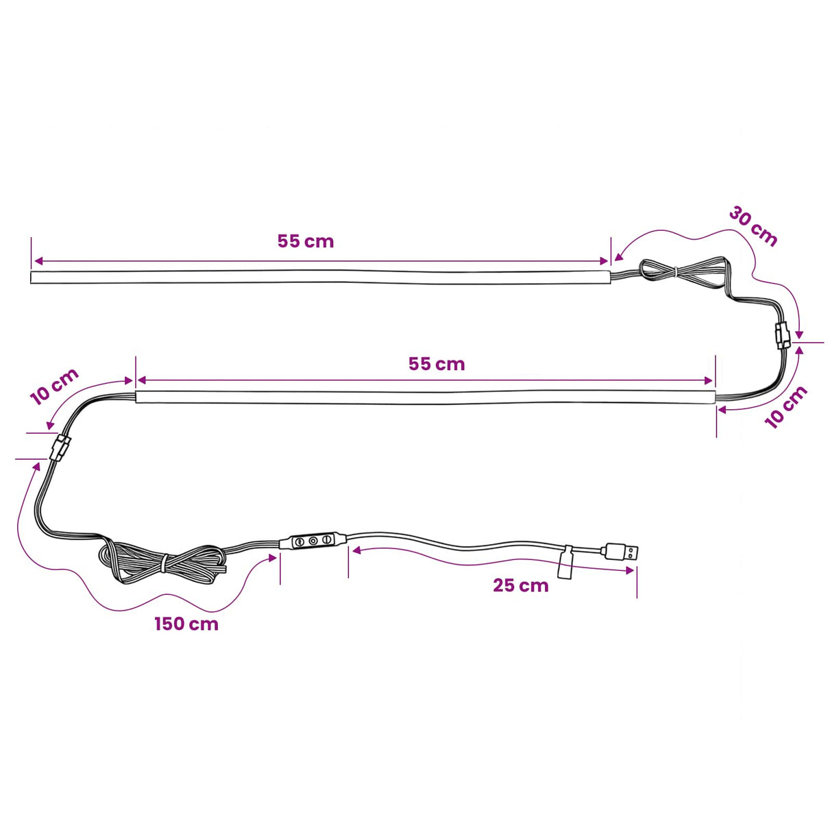 x2 55cm USB EDL strp light
