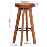 Bar Stools 2 pcs Real Leather and Solid Wood Acacia - Extra Image