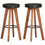 Bar Stools 2 pcs Real Leather and Solid Wood Acacia