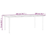 Garden Dining Table Black 200x100x74cm Steel and Tempered Glass - Close-Up Angle